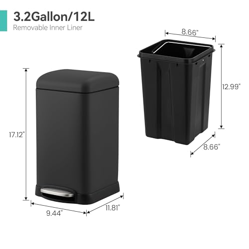 Caneca de Basura Rectangular 12L Acero Inoxidable Negra miniatura 2