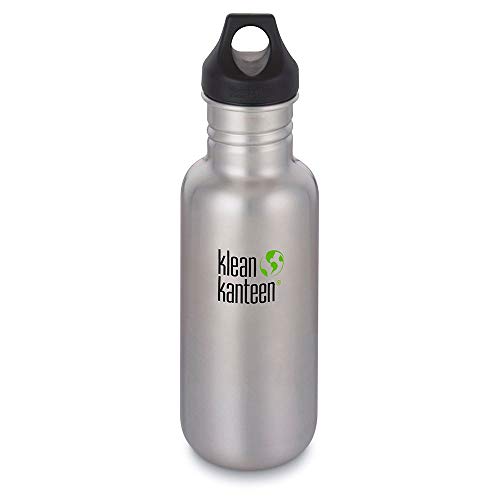 Klean Kanteen Classic Stainless Steel Water Bottle Single Wall and Leak Proof Loop Cap, Brushed Stainless, 18oz