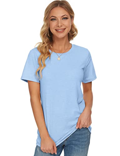 WNEEDU Womens T Shirts Short Sleeve Crewneck Loose Summer Tees Basic Tops2