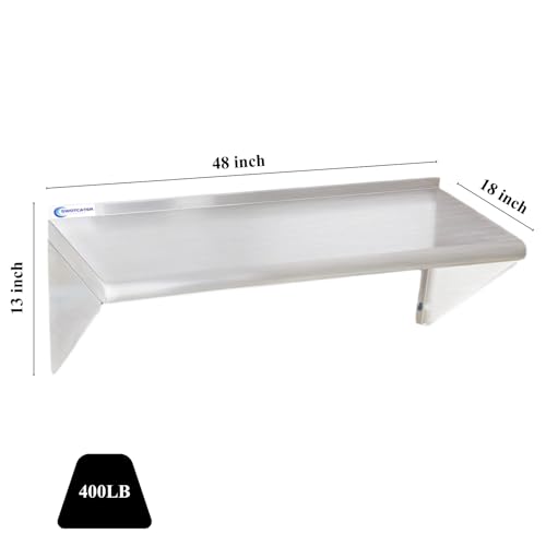 Image of 2 Pack Stainless Steel Shelf 18 inchx48 inch 400LB, Commercial Stainless Steel Shelves Wall Mounted, Heavy Duty Metal Floating Shelving for Home Kitchen, Restaurant, Garage