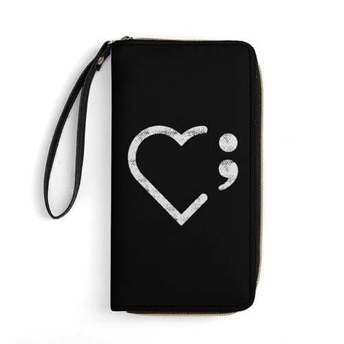 Semicolon Suicide Prevention Portable Long Wallet for Women Men Zipped Travel Purse Credit Card Holder Coin Pouch