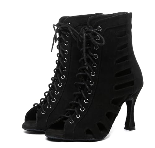 Minishion Latin Dance Shoes for Women Open Toe Salsa Dancing Heels Evening Prom Ankle Booties with Zip3