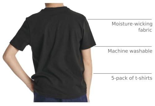 Image of 5 Pack Boys' Cotton T Shirts Crew Neck Plain Short Sleeve Tops Kids Teens | Available In Sizes 4-18,Tees, Youth, Athletic, Plain, School, Summer, Play, Sport, Casual, Soft, Breathable, Comfy, Multipack