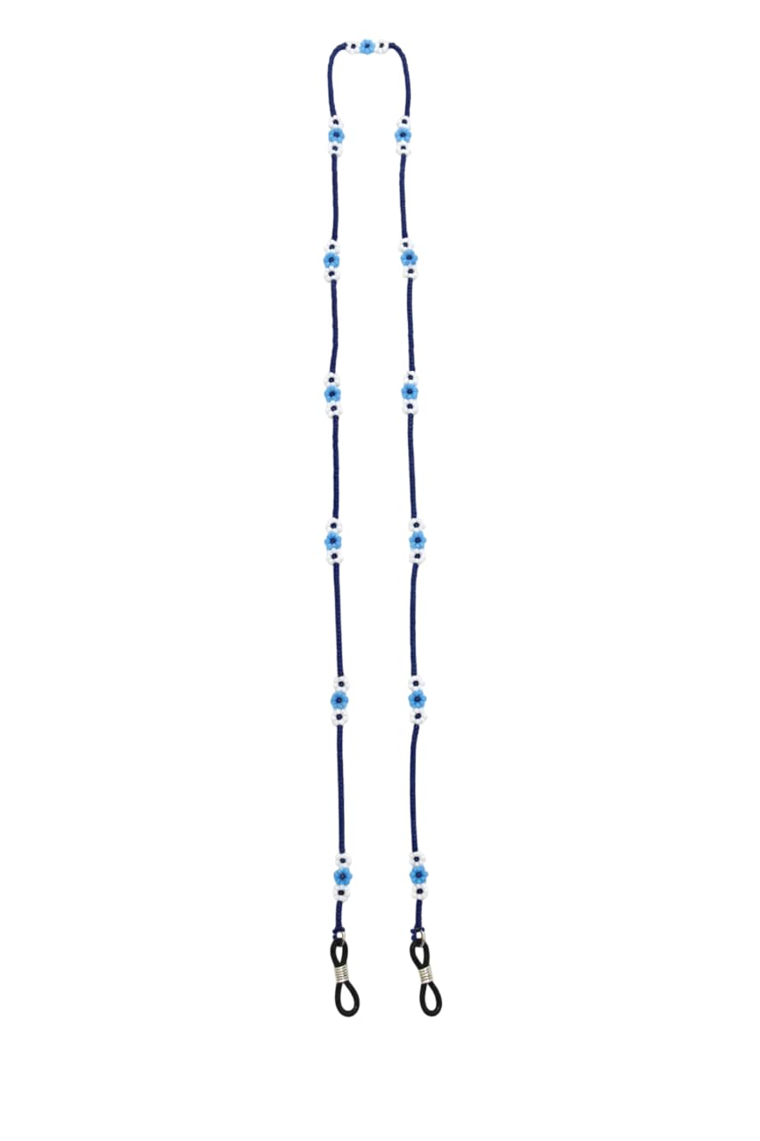 Handgefertigte Perlen-Brillenkette, blau-weißes Blumendesign, 68,6 cm Brillenband für Sonnenbrille und Lesebrille