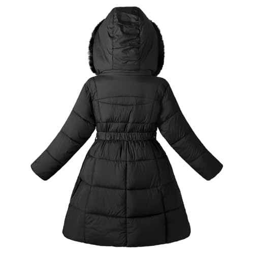 Kids Girls Fur Collar Hooded Dress Coats Winter Warm Parka Long Puffer Jackets2