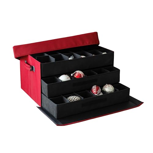 Balsam Hill Bauble Storage Bag - 72-Piece Christmas Ornament Storage Box with Drawer-Style Trays for Christmas Tree Ornaments Organization