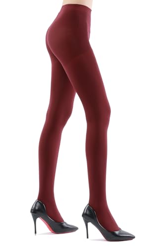 G&Y Womens 80D Opaque Red Tights Thick High Waist Soft Tights Control Top Pantyhose Stretch Nylons