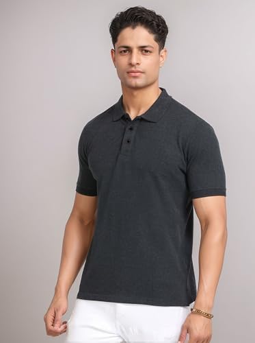 Image of Men's 100% Cotton Polo T-Shirt - Solid Plain Short Sleeve Tee with Classic Collar for Everyday Casual & Smart Wear