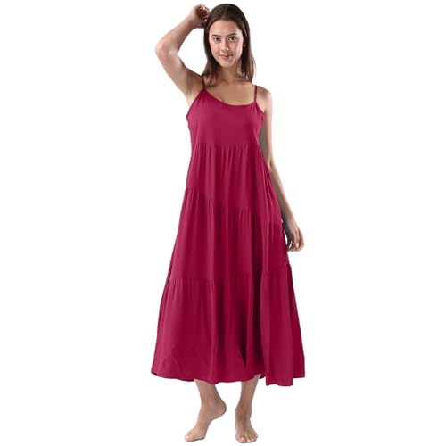 Image of Women Summer Spaghetti Strap Sleeveless Casual Flowy Beach Vacation 2025 Maxi Dress
