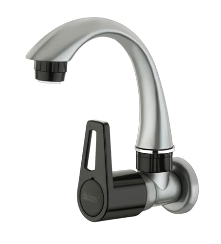 Image of MONIT Sink Cock Tap for Kitchen & Bathroom - Big Neck Faucet for Wash Basins with Teflon Tape, Metallic Grey - Black Dual with teflone taps