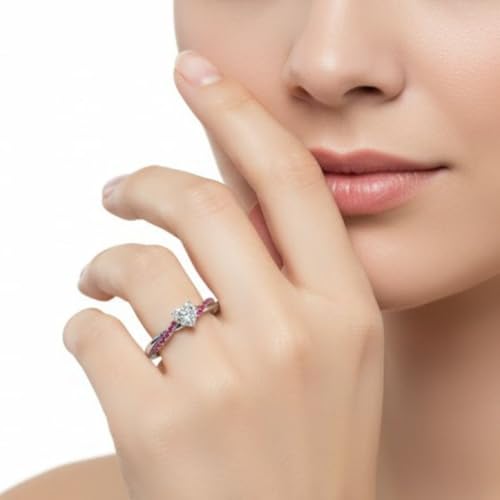 Image of 55Carat Choose Your Gemstone 925 Sterling Silver Infinity Twist Ring Crystal Heart Shape Side Stone Wedding Valentine Wear Promise Ring with Pave Setting for Women Size US 4 to 12