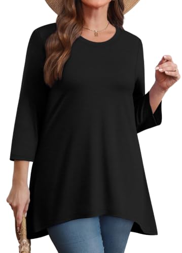 Image of OFEEFAN Tunic Tops for Women Loose Fit Dressy 3 /4 Length Sleeve Womens Tops with Asymmetrical Hem S-4XL