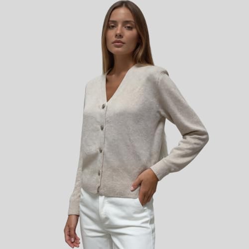 Women's V-Neck Pure Merino Wool Solid Open Front Button Classic Style Cardigan Sweater3