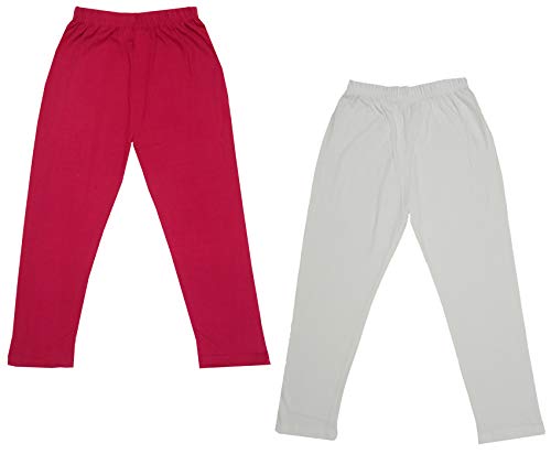 Image of IndiWeaves Girls Super Soft Cotton Solid Capri Pants (Cream, Magenta, 10-12 Years) Pack of 2