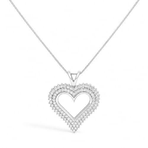 Original Classics .925 Sterling Silver 2.00 Cttw Natural Diamond Open Heart Pendant Necklace for Women, 18" Box Chain (I-J Color, I2-I3 Clarity)