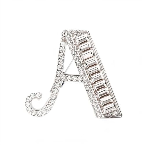 Image of Letter Brooch Pins Initial Rhinestone Brooch for Women Crafts, Silver Plated Metal A-Z 26 Letters Rhinestone Crystal Lapel Pin Brooches