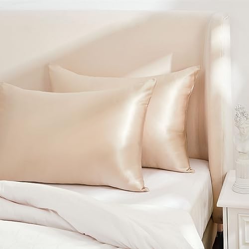 Image of THXSILK 30 Momme Silk Pillowcase for Hair and Skin, 100% Mulberry Silk Bed Pillowcase Grade 6A+ Silk, Hypoallergenic Soft Breathable Pillow Case with Hidden Zipper, King Size Pillow Case(Beige)