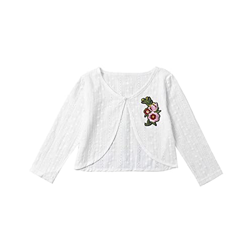 Aislor Girls Long Sleeves Lace Floral Cardigan Kids One Button Closure Bolero Shrug Knit Sweater Wedding Dress Cover Up