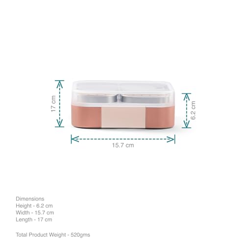 Image of VAYA Tydbyt Bento Lunch Box for Kids, Tiffin Box for Women for Office Use, Stainless Steel with 3 Containers, Slim Compact & Travel Friendly Design, Easy to Carry, Coral Crush