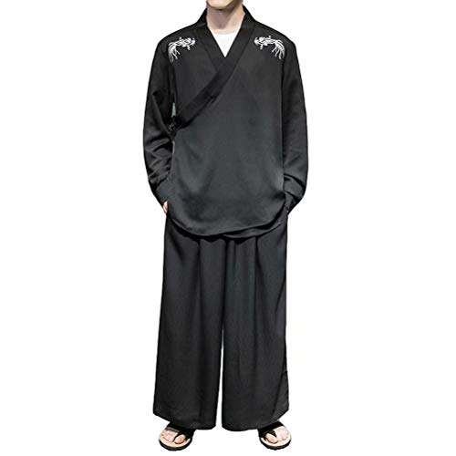 上下セット 甚平 サルエルパンツ メンズ 羽織 七分袖 ロングパンツ セットアップ 着物 浴衣 花火大会 夏祭り イベント ゆったり qt4018-m908-k7799