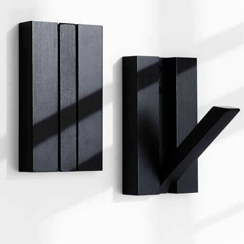 KYIAANY Folding Wall Hooks 2Pack: Black Modern Wooden Coat Hooks