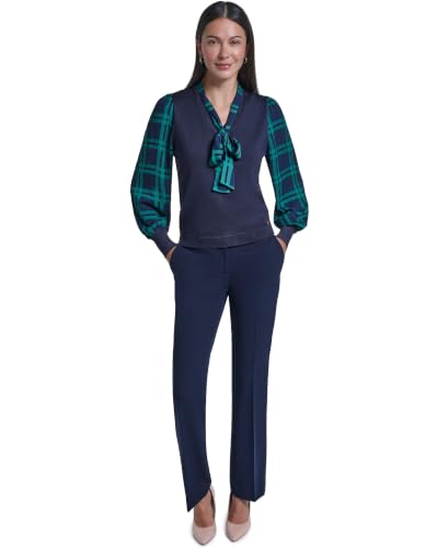 Image of Tommy Hilfiger Women's Long Sleeve Twofer Sweater with Woven Sleeves