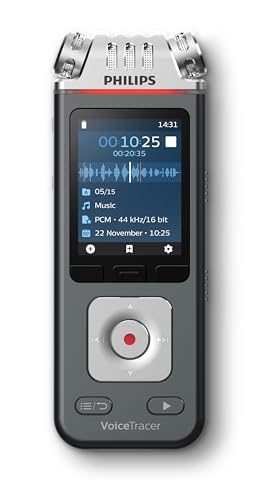 Philips DVT6115 VoiceTracer, Diktiergerät, Aufnahmegerät, 3 HiFi Mikrofone für Musikaufnahmen optimiert, inkl. Sembly AI-Testlizenz: Transkription & KI-Zusammenfassungen