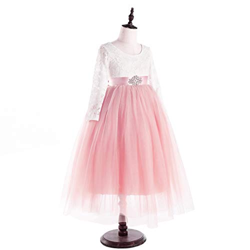 Glamulice Bridesmaid Flower Girls Dress Lace Backless Kids Pageant Wedding Ball Gowns Formal Prom Birthday Photo Shoot Princess Dance Tulle Puffy A Line Holiday Boho Maxi Dresses Blush Pink Ivory 6-7 #TOP3