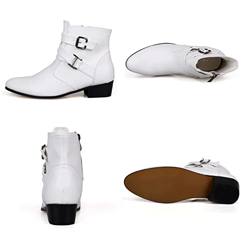Men's Leather Pointed Toe Chelsea Boots Side Zipper Chunky Low Heel Ankle Boots Western Dress Boots2