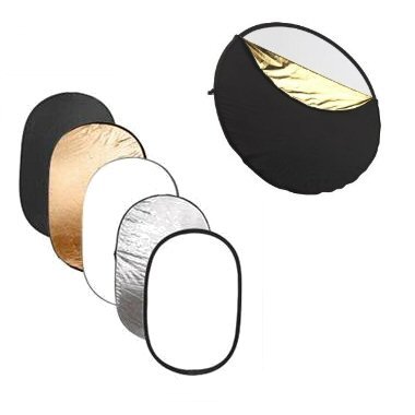 Ex-Pro 5 -in- 1 Photographic Light Reflector - 36 x 48 (91cm x 122cm) Silver, Gold, Black, White & Translucent, Collapsible.