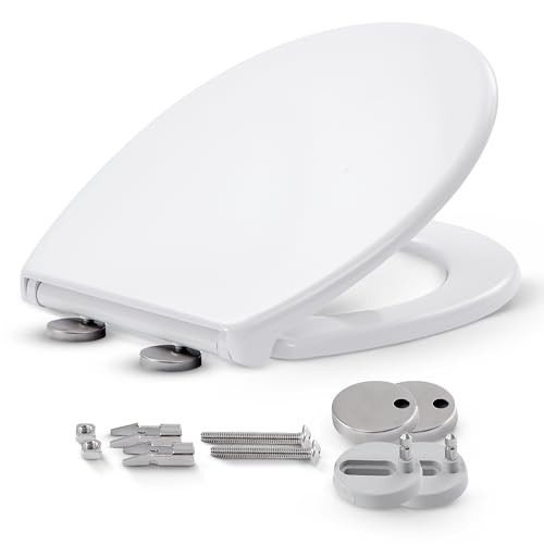 Arebos WC Sitz mit Absenkautomatik | Duroplast Klodeckel oval universell | (max. Belastung 150 kg) | Toilettensitz mit Klodeckel | einfache Montage | Toilettendeckel softclose Arebos WC Sitz mit Absenkautomatik | Duroplast Klodeckel oval universell | (max. Belastung 150 kg) | Toilettensitz mit Klodeckel | einfache Montage | Toilettendeckel softclose
