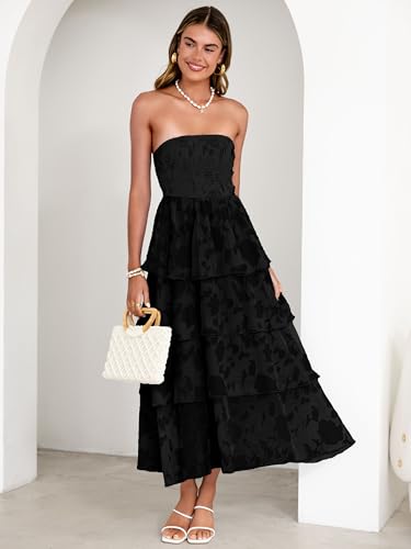 Image of Simplee Womens Summer Strapless Maxi Dress 2026 Boho Floral Off Shoulder Wedding Guest Dresses Tiered Beach Long Sundress