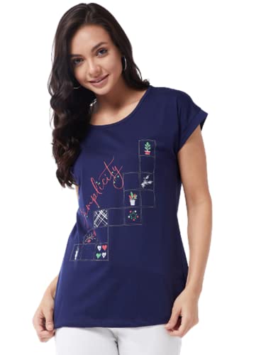 Image of Modeve Women Printed Cotton Blend Half Sleeve Round Neck T-Shirt for Summer