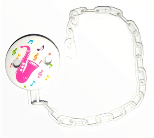 Prendedor Para Chupeta Boton Sax Correntinha Br, Sonne, Branco