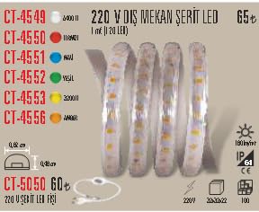 Şerit LED, CT-4549 220V Dış Mekan Beyaz, 5 Metre, Güç Kaynağı 220V