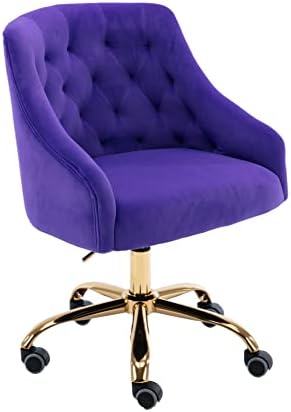 hegmentine Modern Home Office Chair Desk Chair Task with Wheels Swivel Vanity Chair Makeup Chair Height Adjustable Chairs Velvet Living Room, Bedroom(Purple)