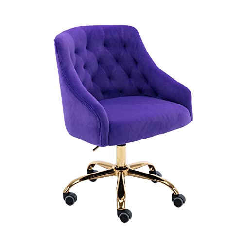 Hegmentine Modern Home Office Chair Desk Chair Task With Wheels Swivel Vanity Chair Makeup Chair Height Adjustable Chairs Velvet Living Room, Bedroom(Purple) #TOP18