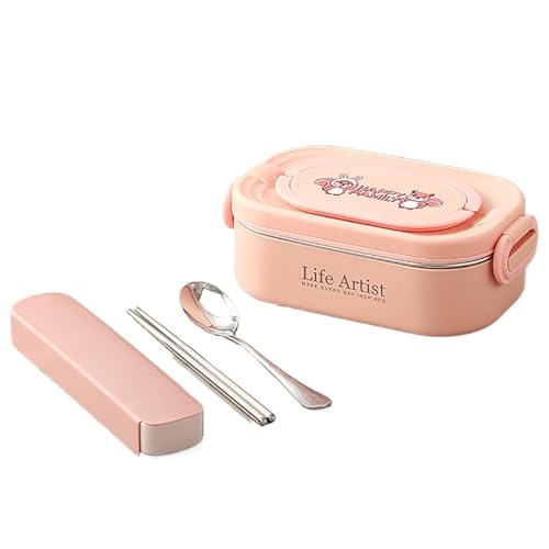 Fiambrera, Lunch Box, Fiambrera Apilable para Adultos, Contenedor De Almacenamiento De Alimentos con Compartimentos, Juego De Utensilios Incorporado, para Estudiantes (Rosa, 1600 Ml)(Pink,Small)
