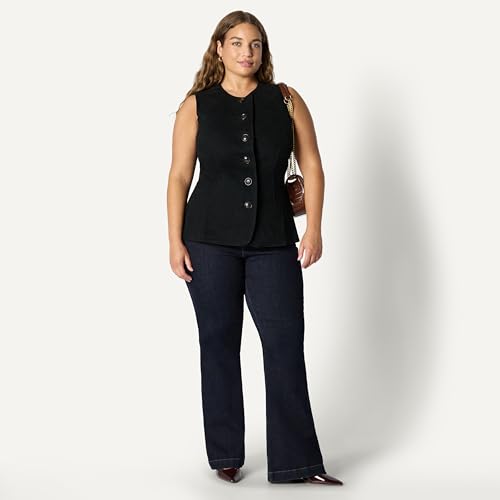 Amazon Essentials Damen Regular-Fit-Jeansweste Verdeckte Knopfleiste, Schwarz, 38-40