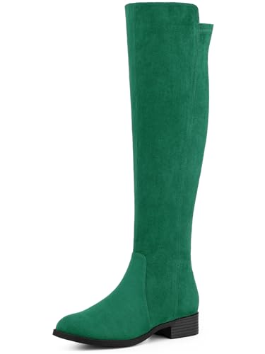 Perphy Round Toe Side Zip Chunky Heels Knee High Boots for Women