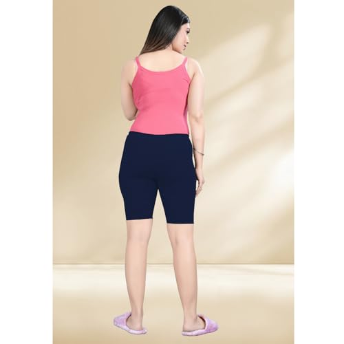 Image of Cycling Shorts for Women's - High Waist Knee Length Inner Shorts | Super Combed Cotton Stretch | Breathable & Comfortable for Workouts, Casual, Nightwear & Everyday Use