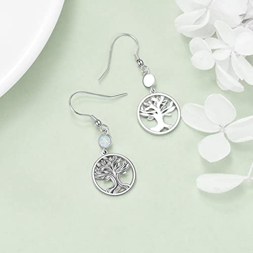 Tree Of Life Earrings For Women Sterling Silver Opal Tree Dangle Drop Earrings Jewelry Gifts For Women Girls #TOP3