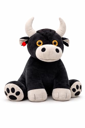 Genérico Peluche Toro Grande Español de Lidia, 40 cm, Negro y Blanco, Juguete Suave