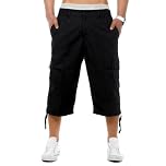 westAce Mens 3/4 Shorts Elasticated Waist Cargo Long Shorts Summer Cotton Multi Pocket Combat Pants M L XL 2XL 3XL, Black, 3XL