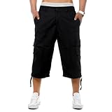 westAce Mens 3/4 Shorts Elasticated Waist Cargo Long Shorts Summer Cotton Multi Pocket Combat Pants M L XL 2XL 3XL, Black, XL