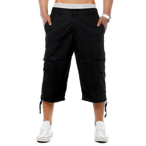 onpointlook Mens Big Size Shorts 3/4 Combat Cargo Casual Pants Elasticated Waist Pockets Plus Size M XL 2XL 3XL 4XL 5XL 6XL (XXXL, Jet Black)