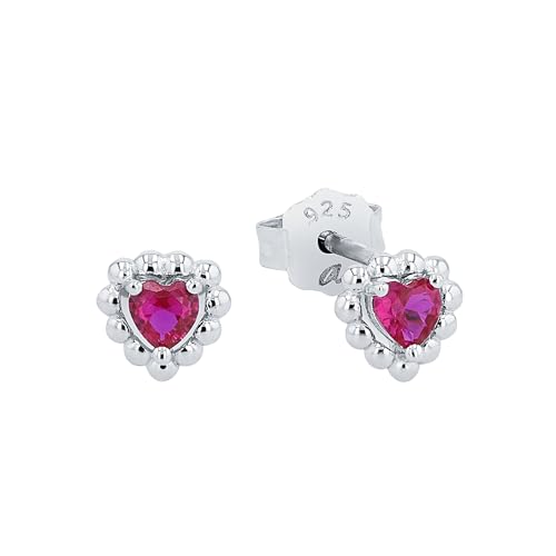 Amor Ohrstecker 925 Sterling Silber Mädchen Kinder Ohrschmuck, mit Zirkonia synth., 0,6 cm, Pink, Herz, Kommt in Schmuck Geschenk Box, 2021187