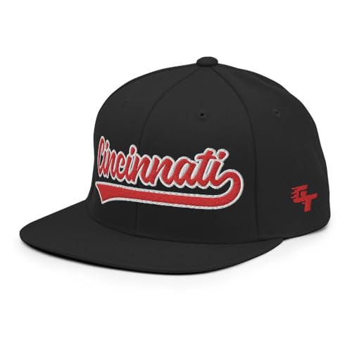 Generic Retro Cincinnati Baseball Script Classic Cincinnati Snapback Hat Cap Black