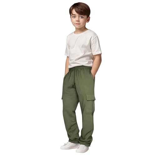 Boys Cargo Sweatpants Casual Elastic Waist Drawstring Baggy Sweat Pants Teens Active Workout Joggers Trousers with Pockets