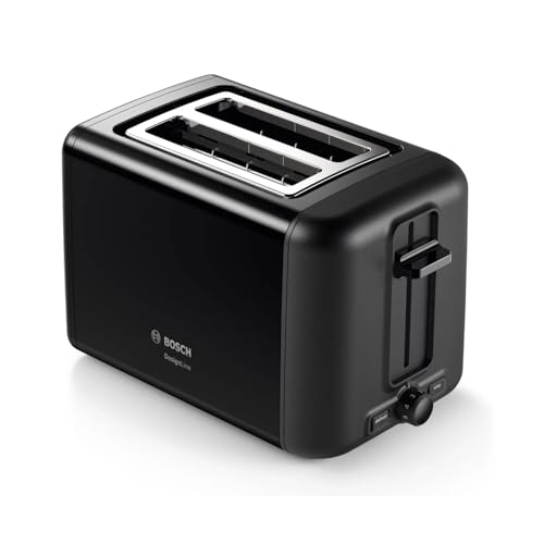 Bosch TAT3P423GB DesignLine Toaster aus Edelstahl, zwei Scheiben, Schwarz